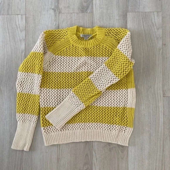 All Saints Yellow and Off-White Stripe Crochet Pullover Sweater - Picture 8 of 12